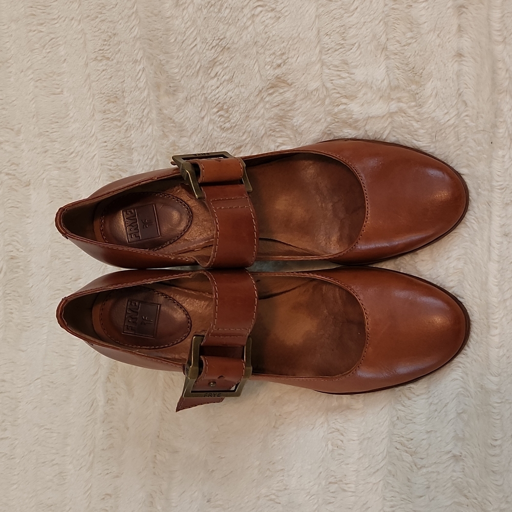Frye Vintage Brown Leather Heeled Mary Janes Size 10
